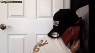 Gray gloryhole DILF gets fucked from behind after sucking