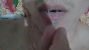 Salty and hot cum from his friend, swallowing it all and sucking his own dick.