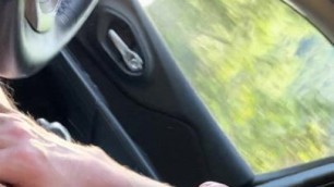Jerking while driving, shooting cum on steering wheel
