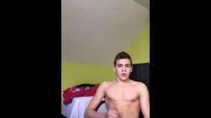 Naked Teen Boy is Sitting, Jerking and Cumming