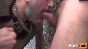 Hot gay bondage puts his mouth on his cock