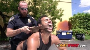 Horny gay criminal knows how to back up on officers loaded hard cock