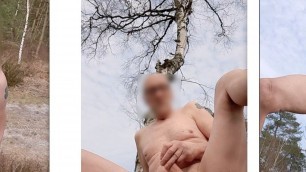 public outdoor woods naked exhibitionist jerking sex show with cumshot