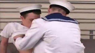 Skinny sailors 69ing before bareback sex for facial