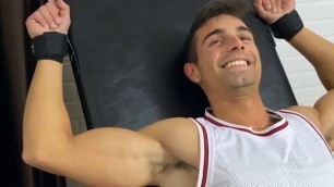 Athletic jock bound for tickling torment from deviant daddy