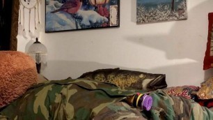 Military man makes love to pillow plushy moose in hotel room
