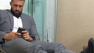 Handsome bearded businessman’s foot licked and worshipped