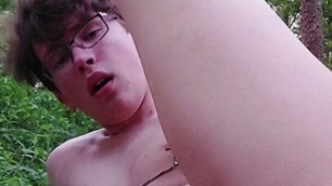 Dildo fun in the woods