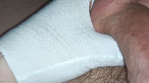 I rub my uncut cock with a cotton glove - 4K