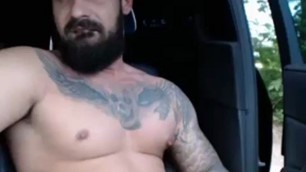 Bearded tattooed guy jerking off- Hot Guy 