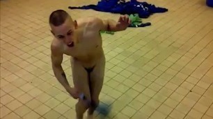 Higgy naked in the changing room showers being crazy!!!